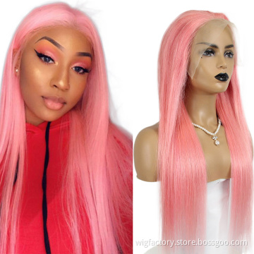 Brazilian cuticle aligned pink lace wig, 13x4 lace frontal human pink wig, 100 human hair pink lace front wigs